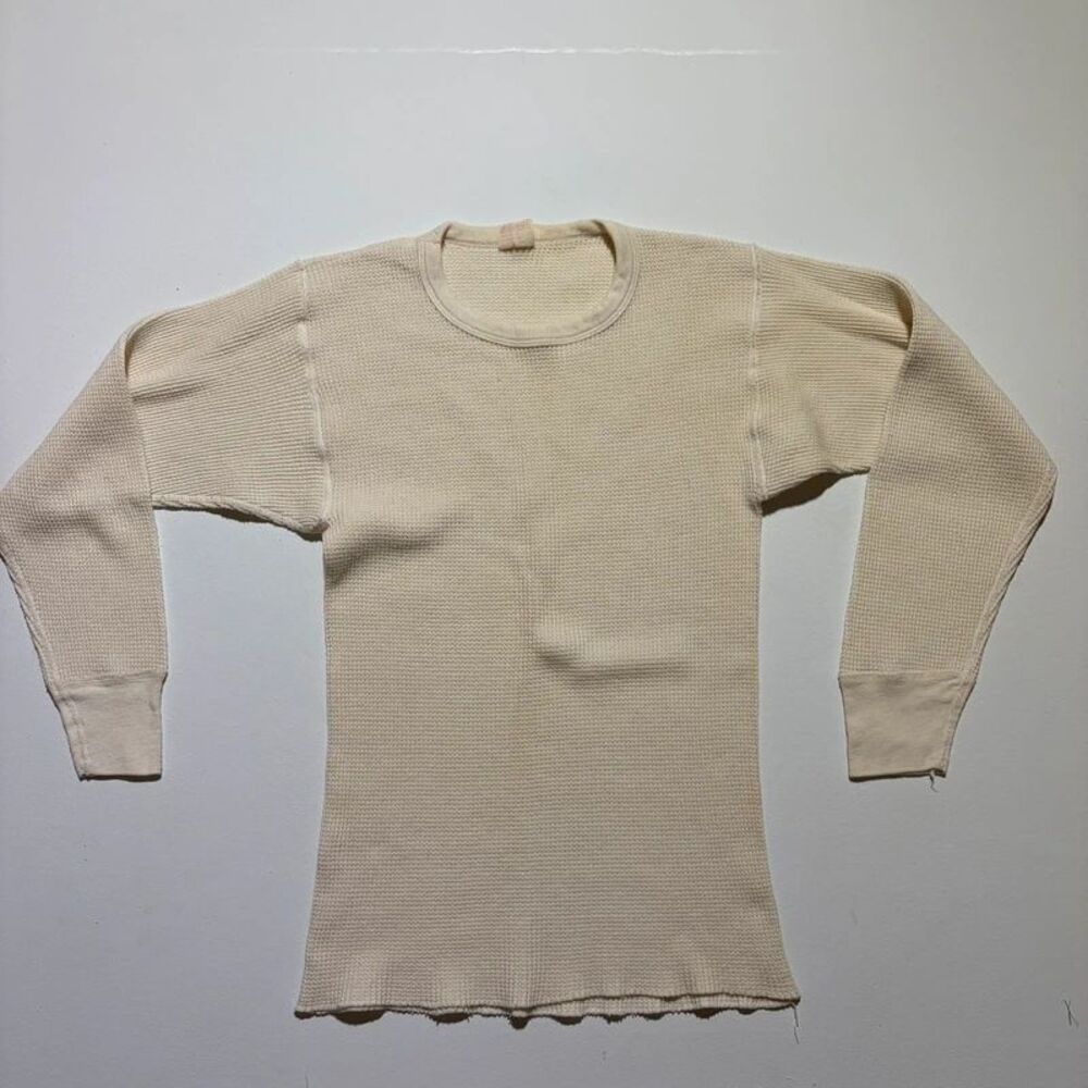 Vintage 1970s Sears Waffle Knit Thermal Cream Shirt